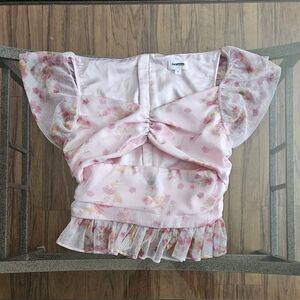Forever 21 Pink Ruched Ruffle Blouse